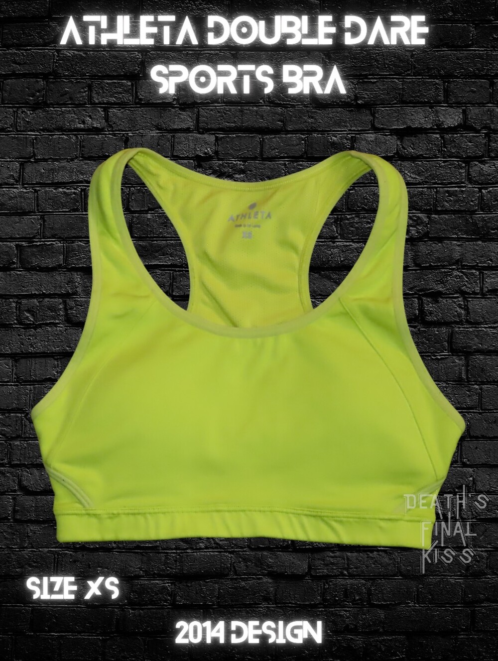 Athleta Double Dare Sports Bra Neon Yellow High Impact Roller Derby Lifting XS